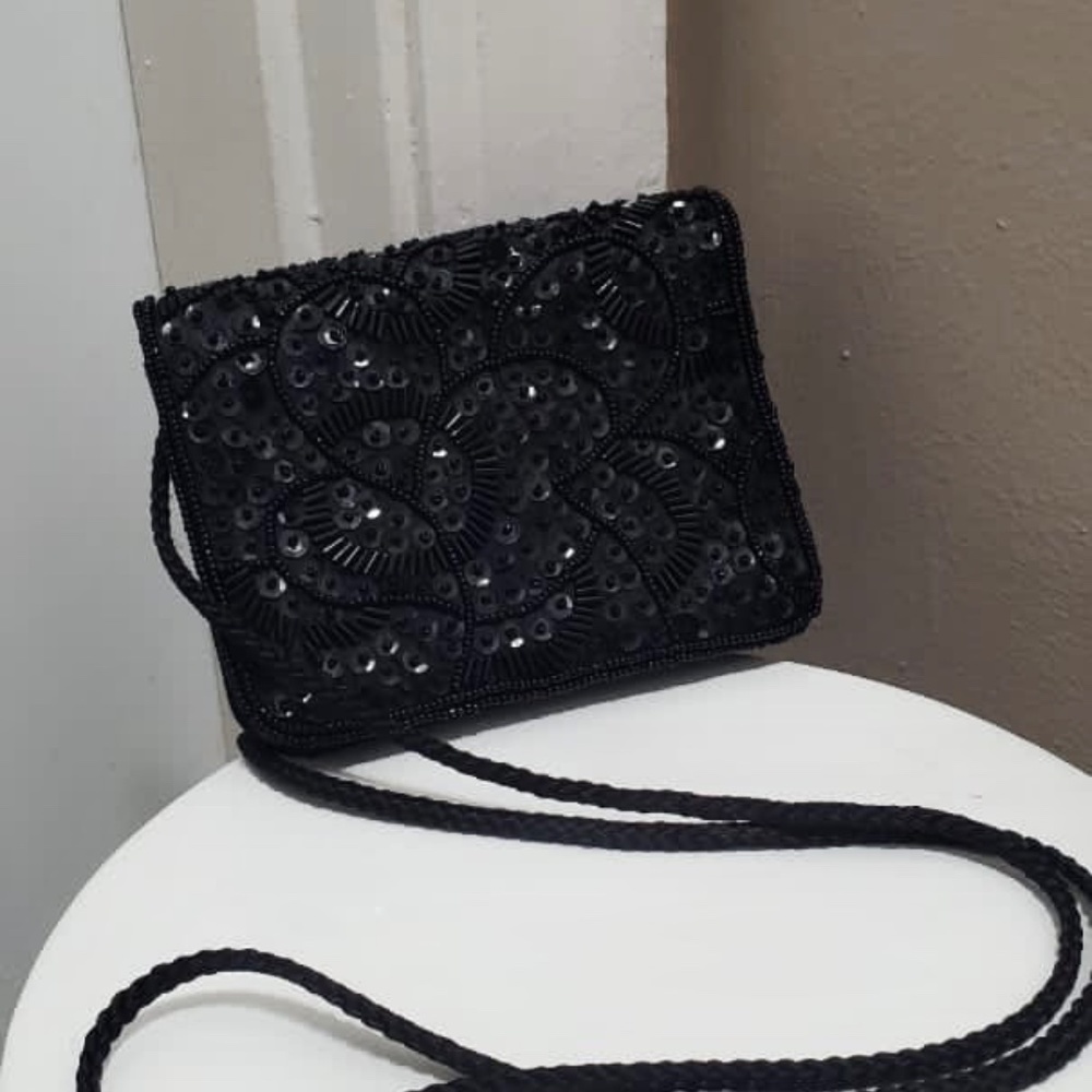 DUCHESS Black Beaded/Embellished Evening Party Foldover Clutch for Women/Girls🌴
